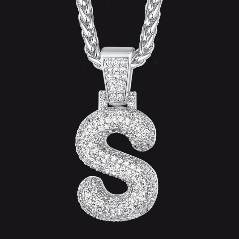 Diamond Bubble Letter Initial Necklace for