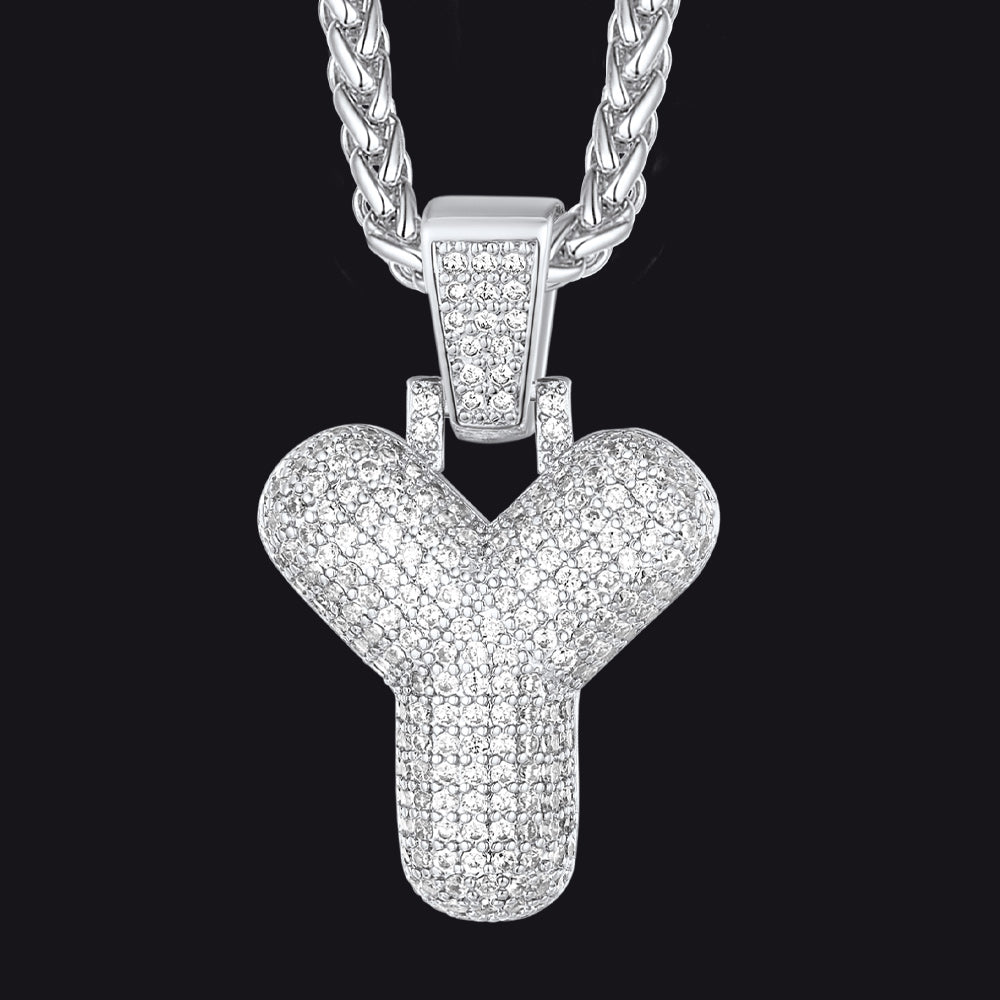 Diamond Bubble Letter Initial Necklace for