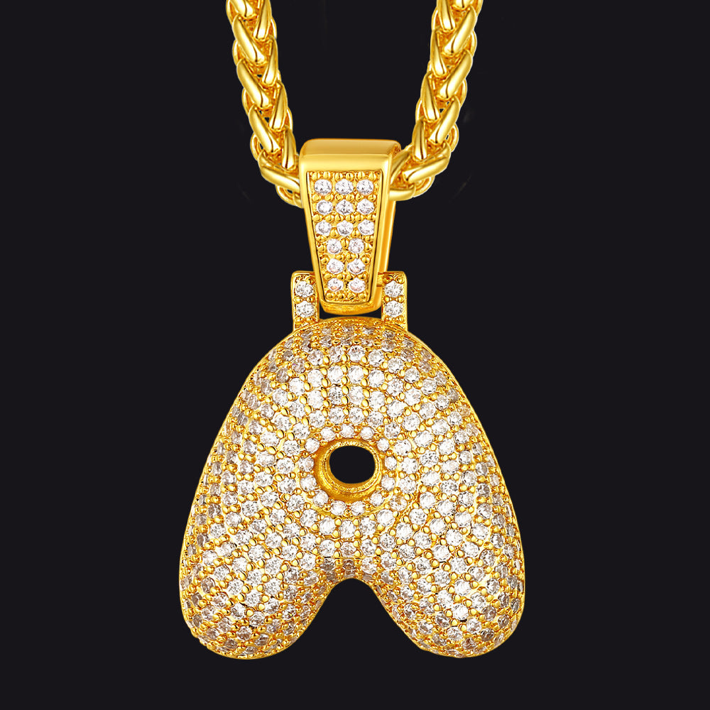 Diamond Bubble Letter Initial Necklace for