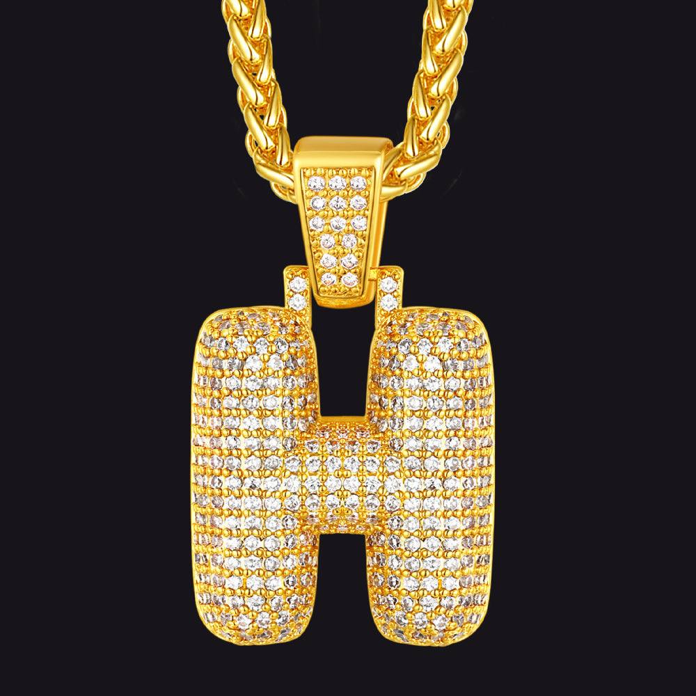 Diamond Bubble Letter Initial Necklace for