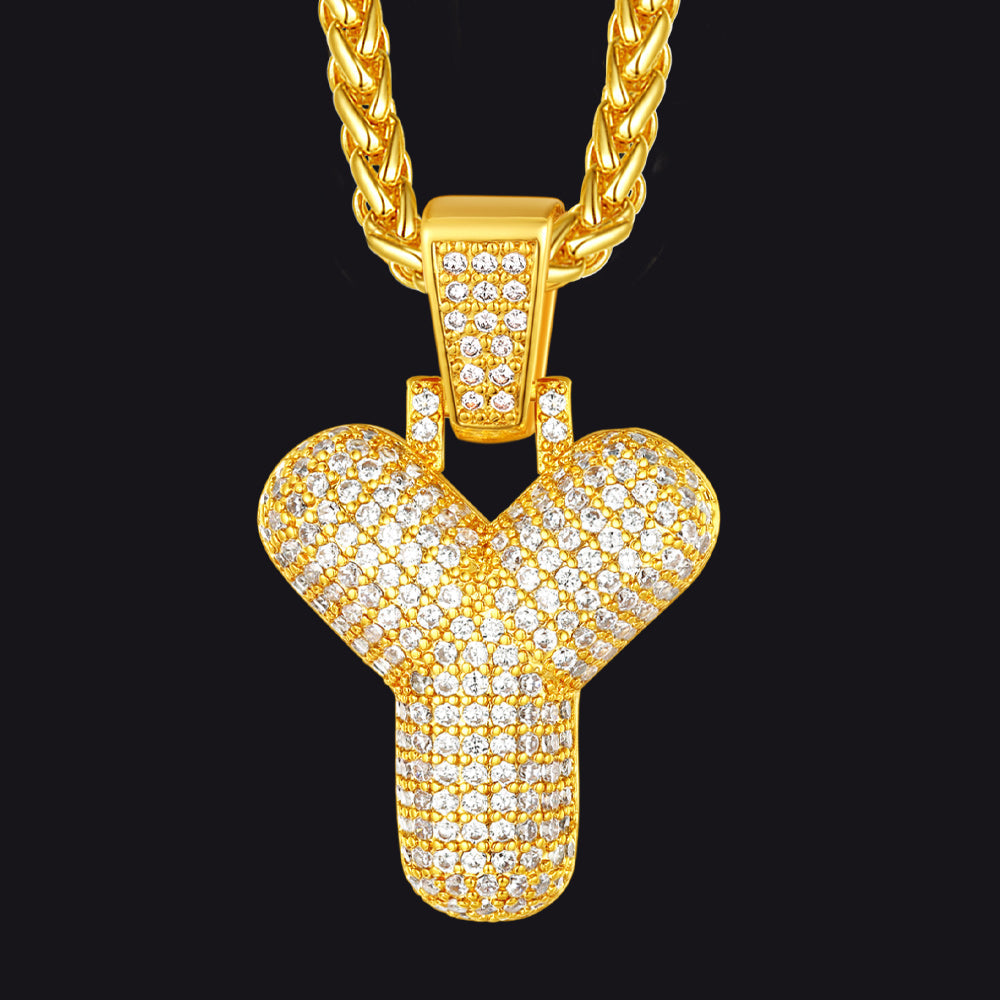 Diamond Bubble Letter Initial Necklace for