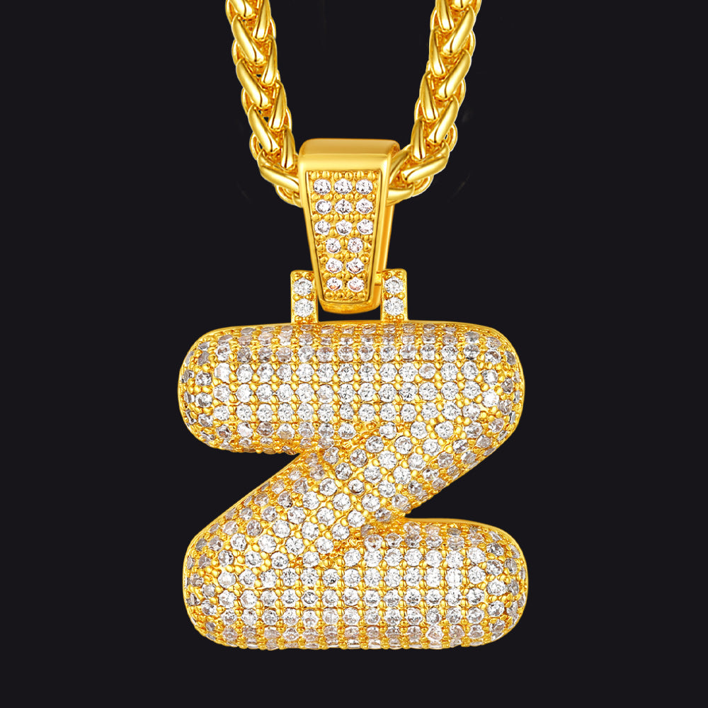 Diamond Bubble Letter Initial Necklace for