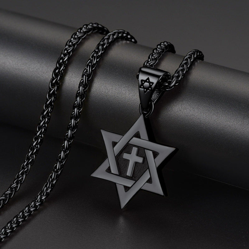 Jewish Star of David With Cross Necklace for