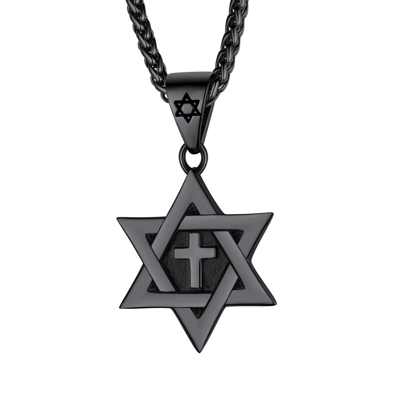 Jewish Star of David With Cross Necklace for