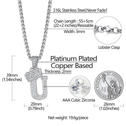Sparkly Bling Crown Diamond Initial Letther Necklace for