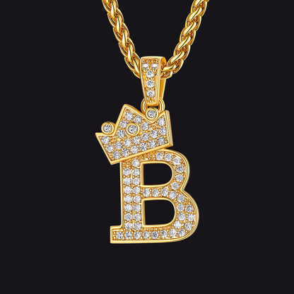Sparkly Bling Crown Diamond Initial Letther Necklace for