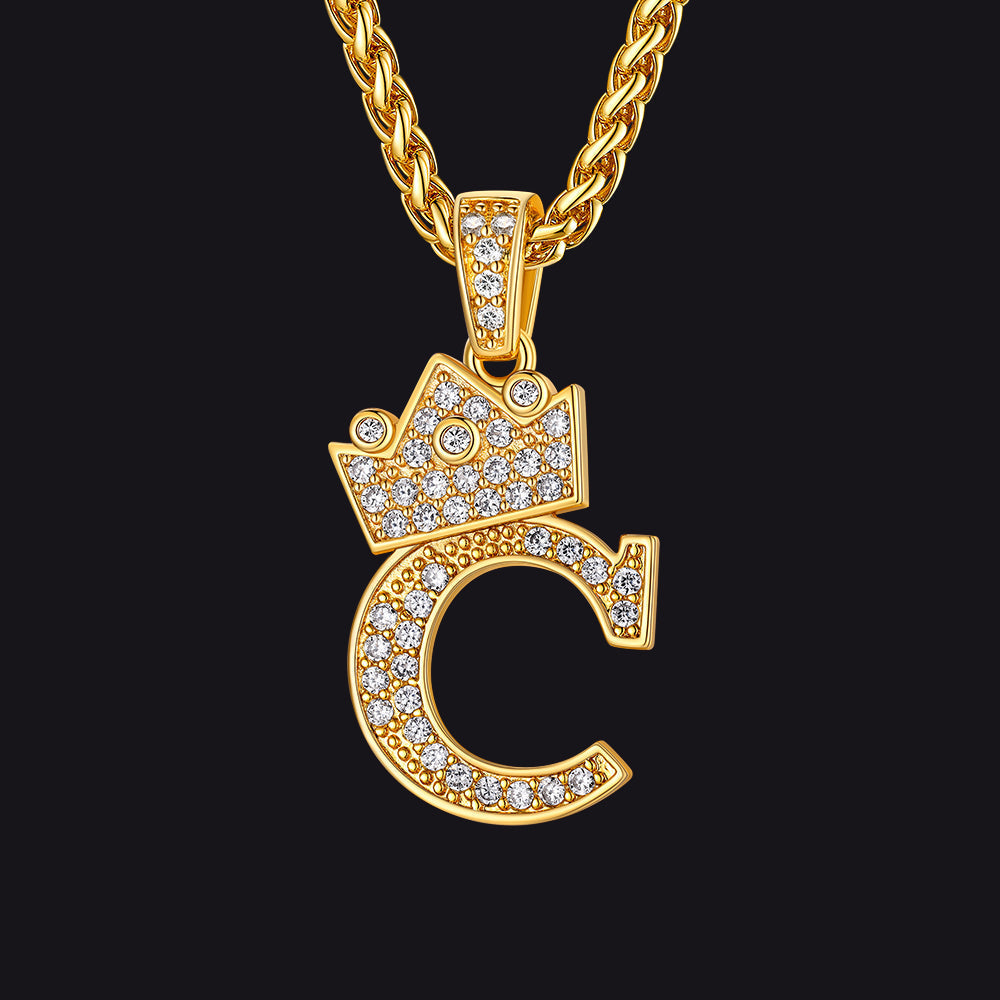 Sparkly Bling Crown Diamond Initial Letther Necklace for