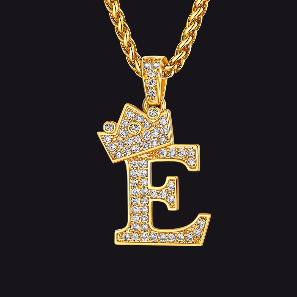 Sparkly Bling Crown Diamond Initial Letther Necklace for