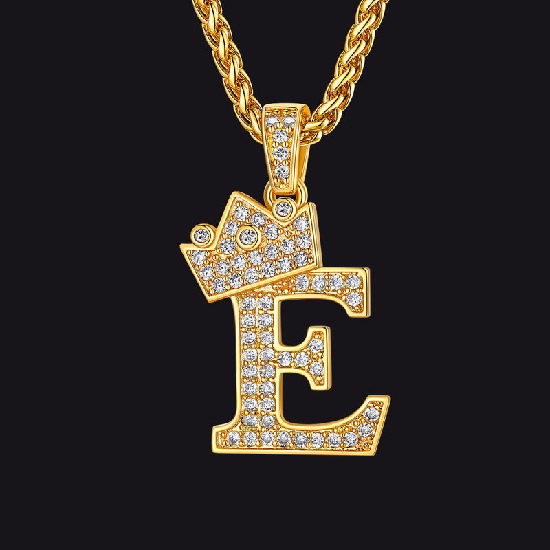 Sparkly Bling Crown Diamond Initial Letther Necklace for