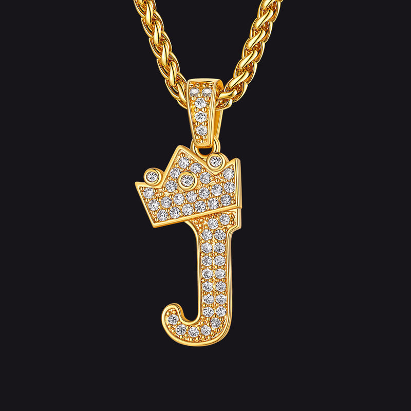 Sparkly Bling Crown Diamond Initial Letther Necklace for