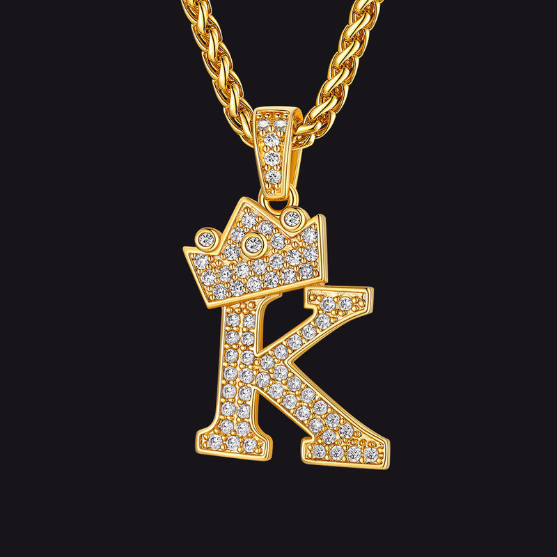 Sparkly Bling Crown Diamond Initial Letther Necklace for