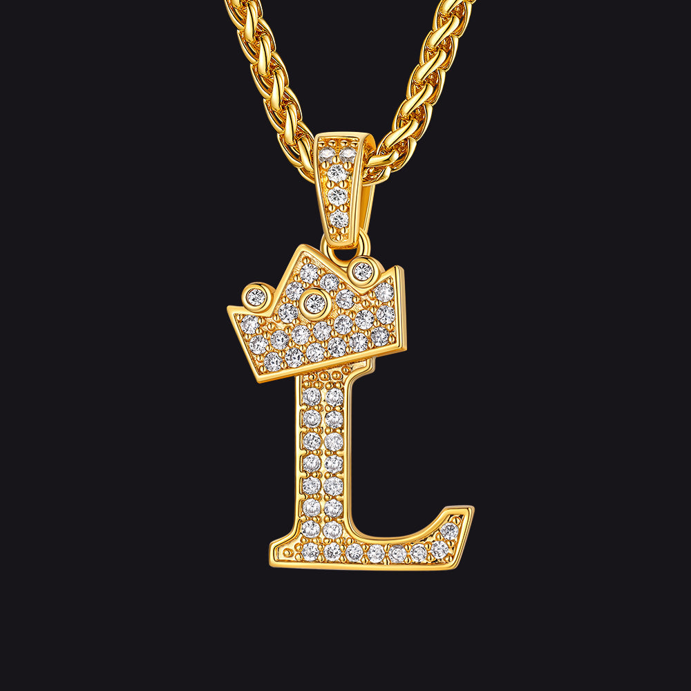 Sparkly Bling Crown Diamond Initial Letther Necklace for