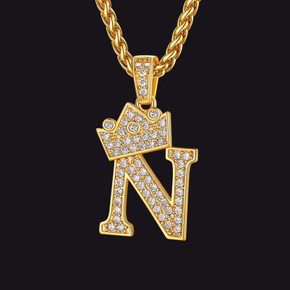 Sparkly Bling Crown Diamond Initial Letther Necklace for