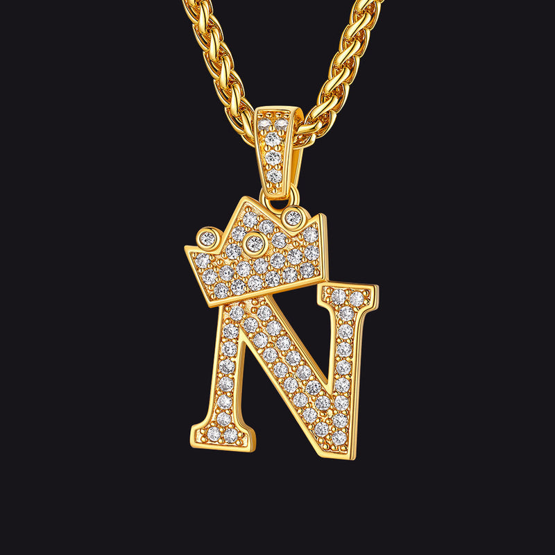 Sparkly Bling Crown Diamond Initial Letther Necklace for