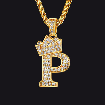 Sparkly Bling Crown Diamond Initial Letther Necklace for