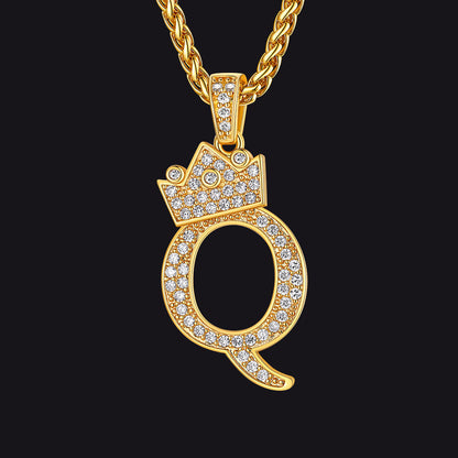 Sparkly Bling Crown Diamond Initial Letther Necklace for
