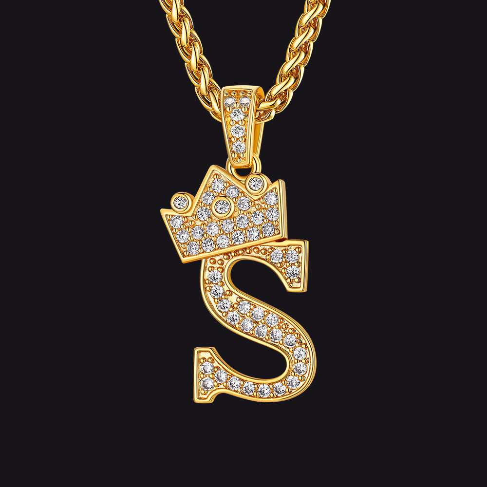 Sparkly Bling Crown Diamond Initial Letther Necklace for