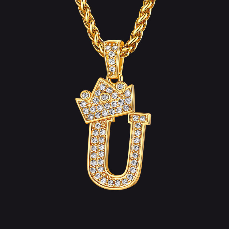 Sparkly Bling Crown Diamond Initial Letther Necklace for