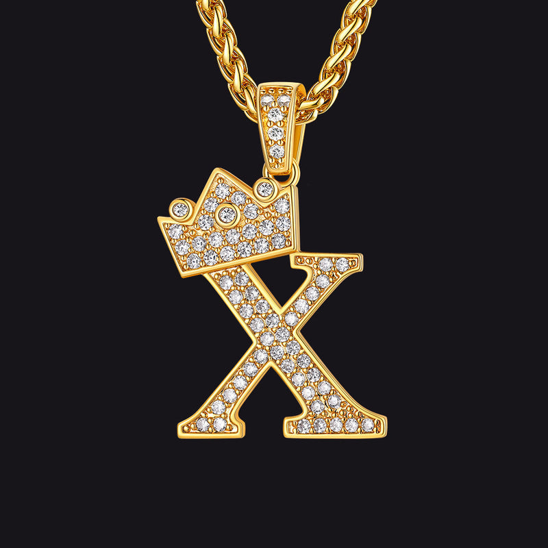 Sparkly Bling Crown Diamond Initial Letther Necklace for