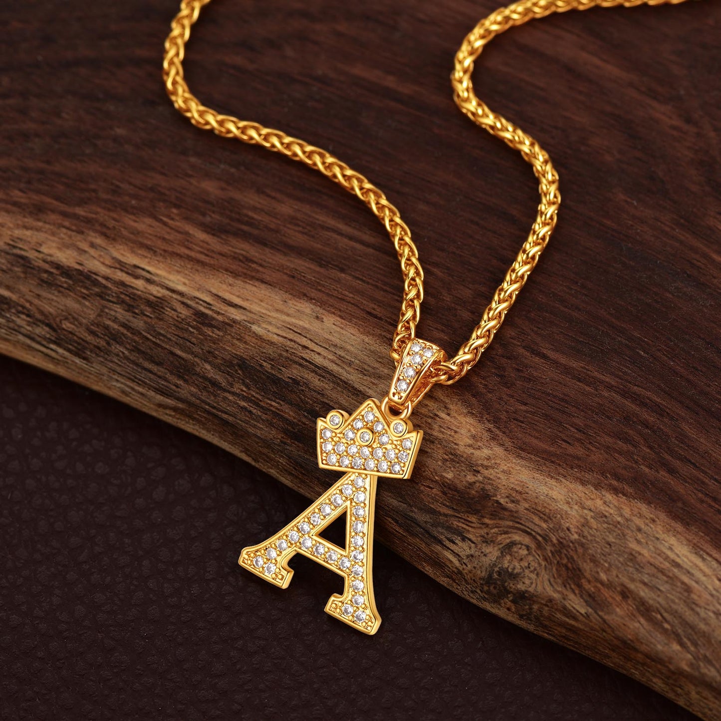 Sparkly Bling Crown Diamond Initial Letther Necklace for
