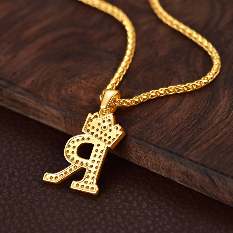 Sparkly Bling Crown Diamond Initial Letther Necklace for