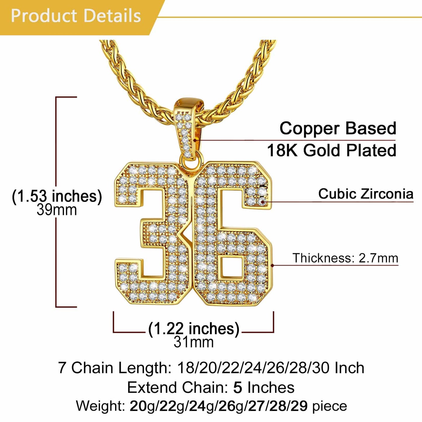 Custom Diamond Baseball Jersey Number Necklace for