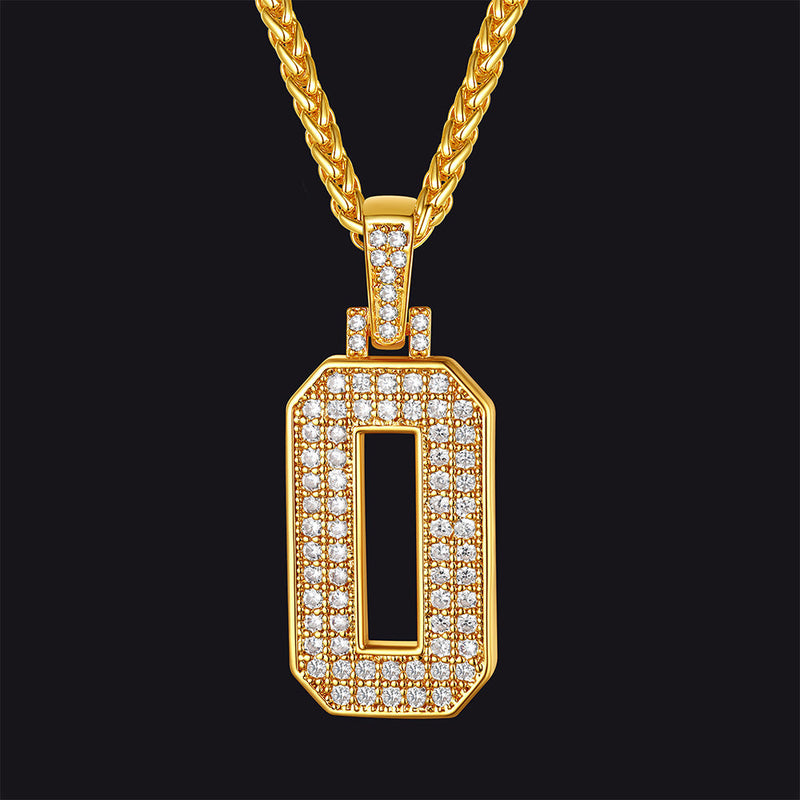 Gold Number Initial Chain Necklace With Cubic Zirconia for