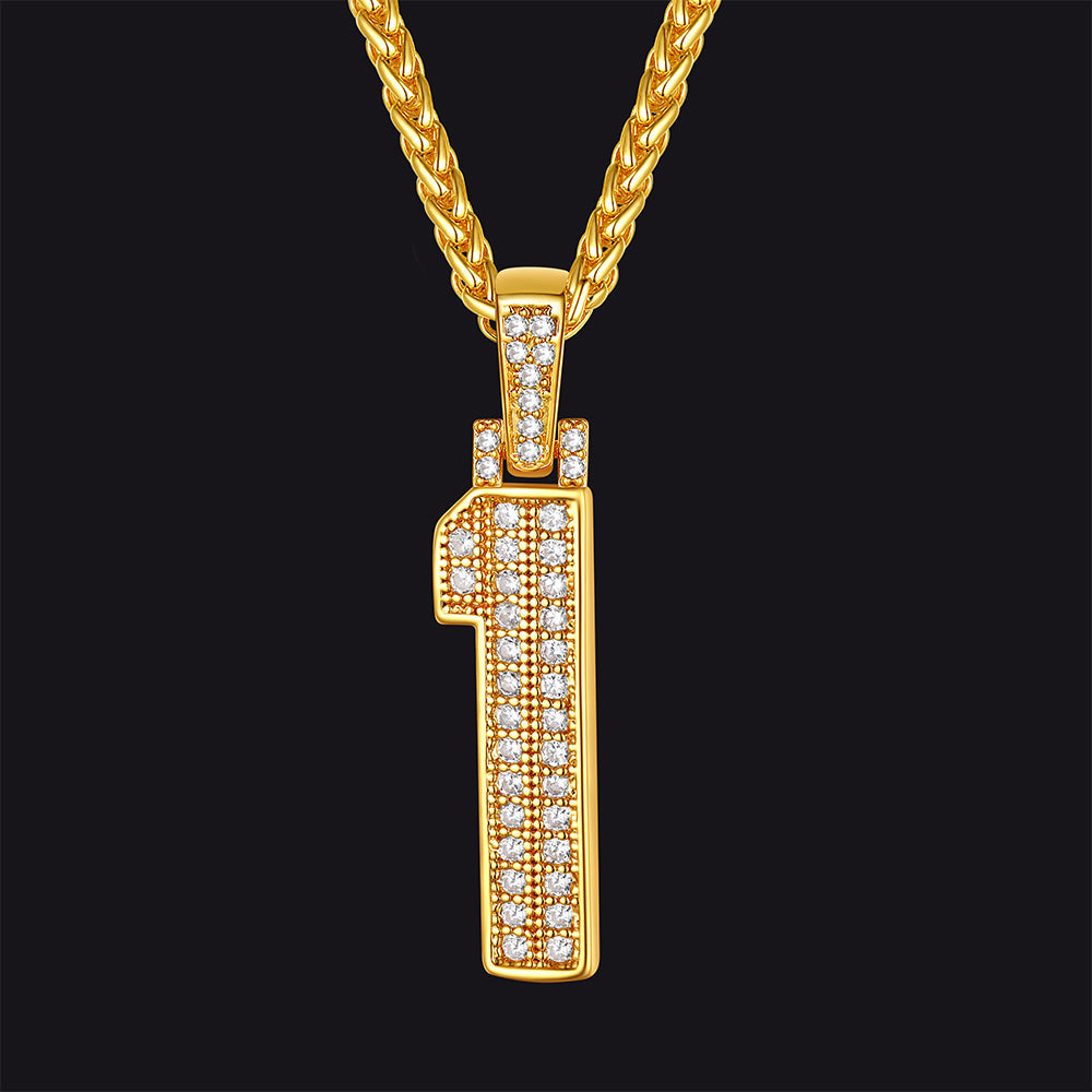 Gold Number Initial Chain Necklace With Cubic Zirconia for
