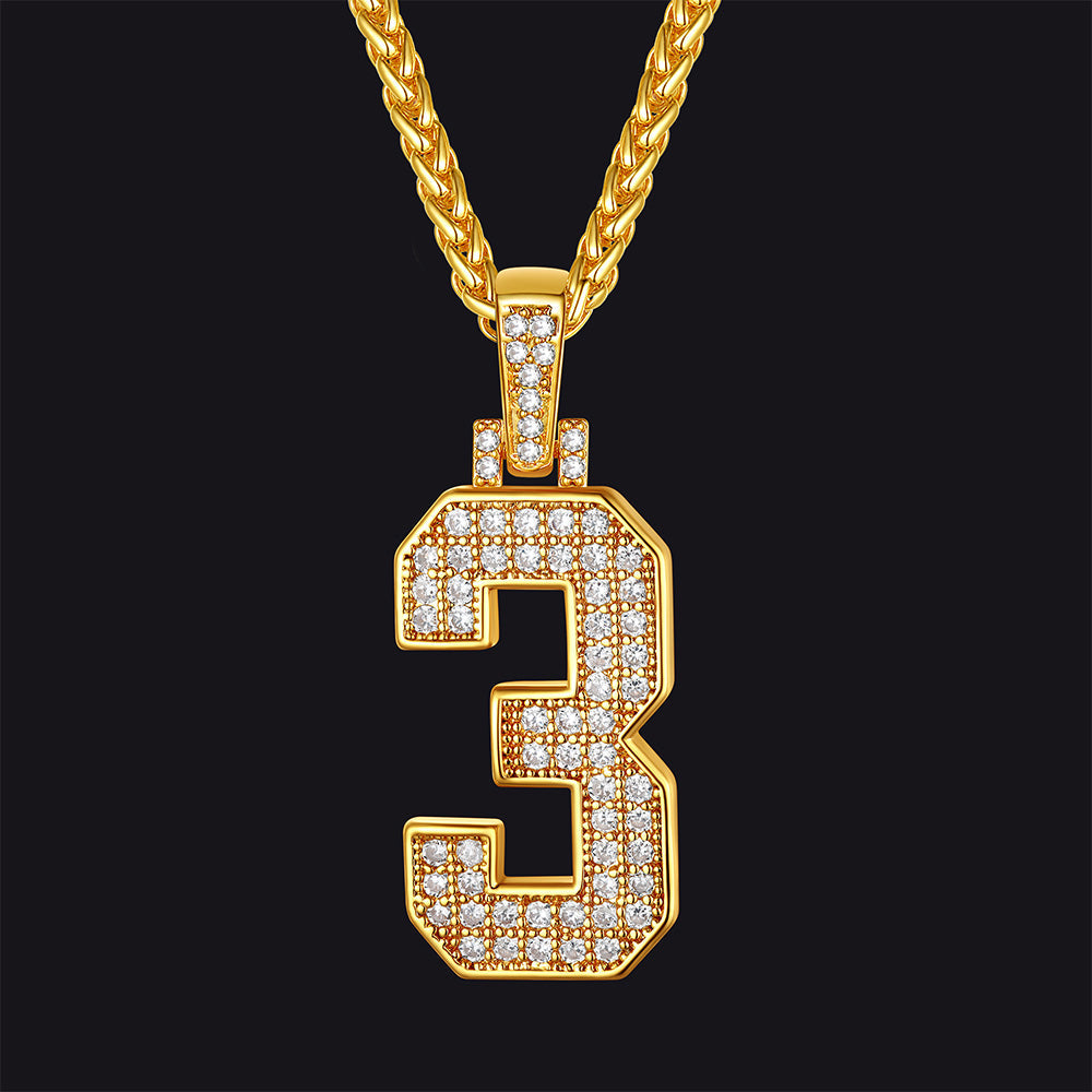 Gold Number Initial Chain Necklace With Cubic Zirconia for