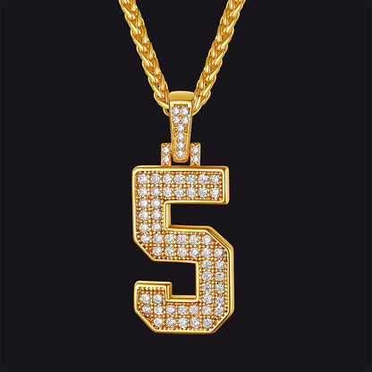 Gold Number Initial Chain Necklace With Cubic Zirconia for