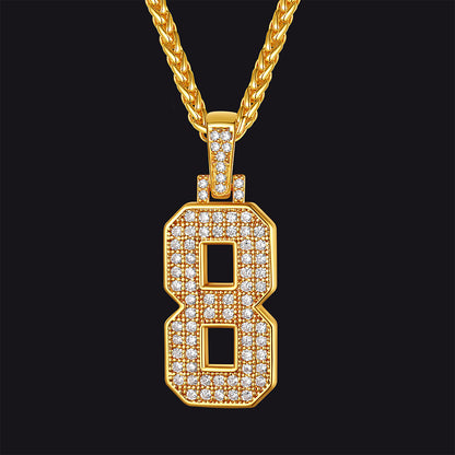 Gold Number Initial Chain Necklace With Cubic Zirconia for