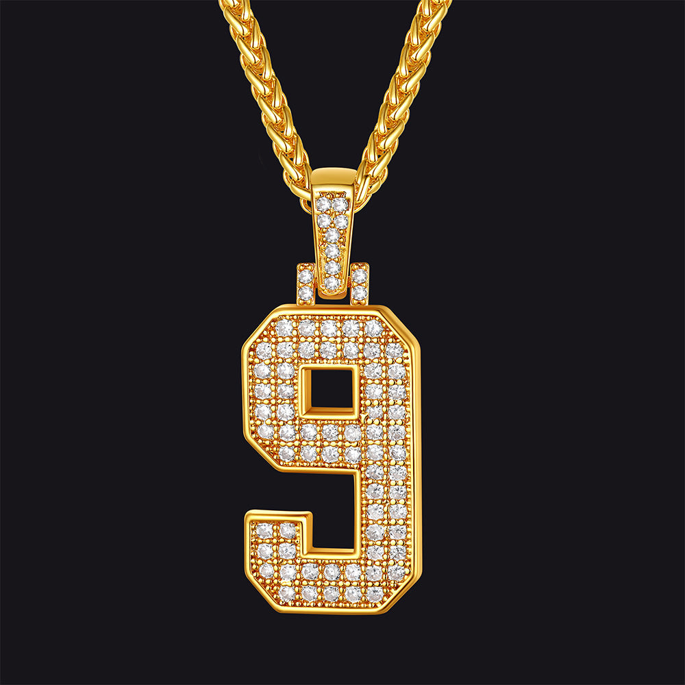 Gold Number Initial Chain Necklace With Cubic Zirconia for