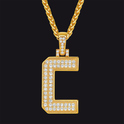 Gold Number Initial Chain Necklace With Cubic Zirconia for