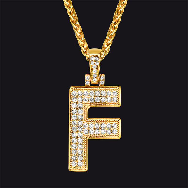 Gold Number Initial Chain Necklace With Cubic Zirconia for
