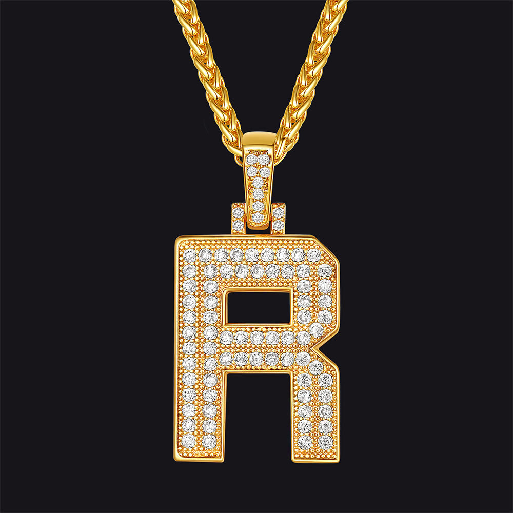Gold Number Initial Chain Necklace With Cubic Zirconia for