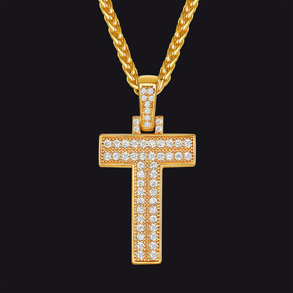 Gold Number Initial Chain Necklace With Cubic Zirconia for