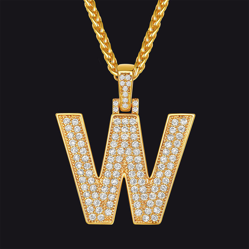 Gold Number Initial Chain Necklace With Cubic Zirconia for