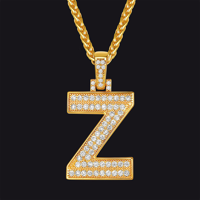 Gold Number Initial Chain Necklace With Cubic Zirconia for