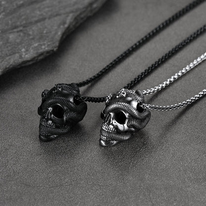 Gothic Snake Skull Pendant Necklace for