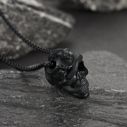 Gothic Snake Skull Pendant Necklace for