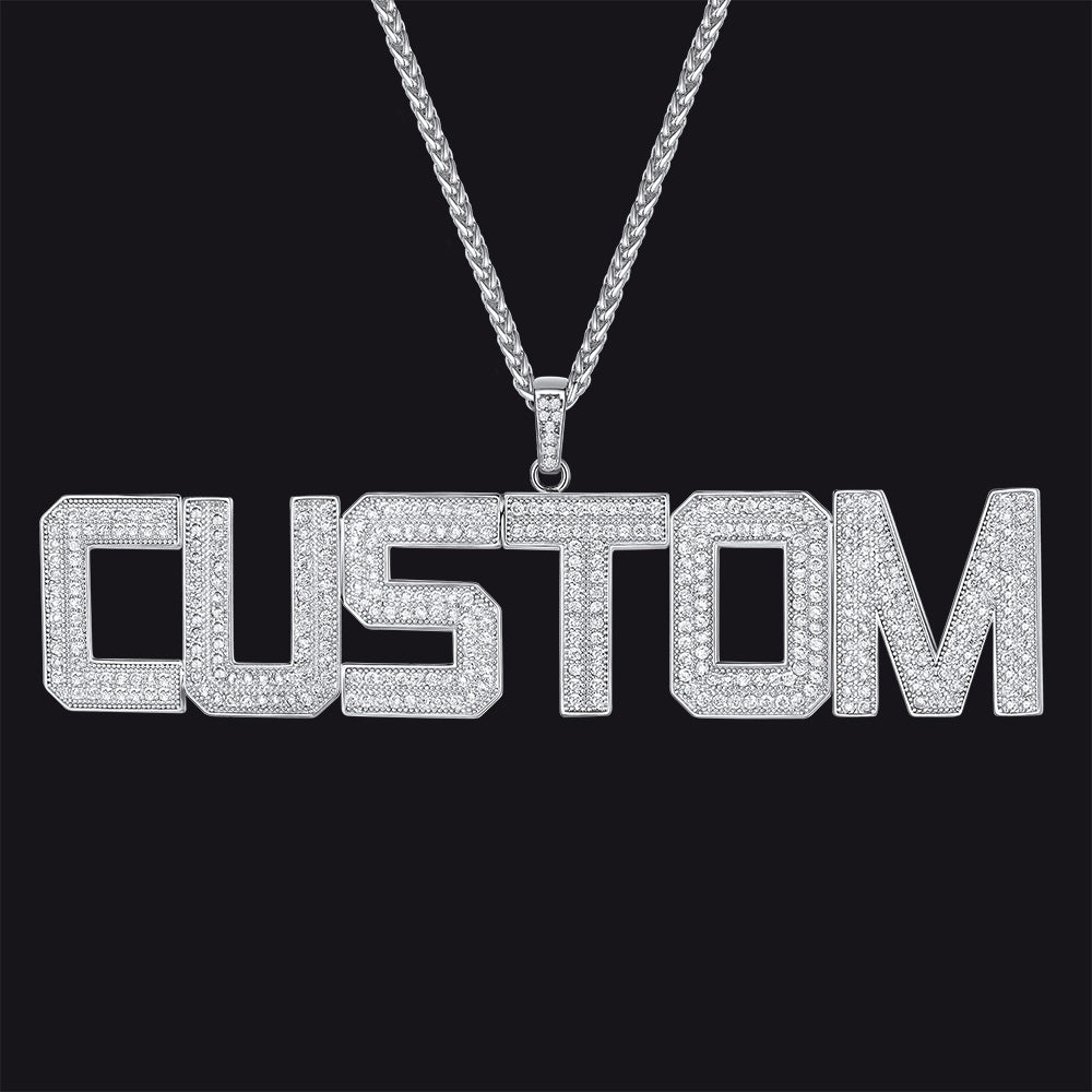 Custom Name Letter Pendant Necklace With Cz Stones for