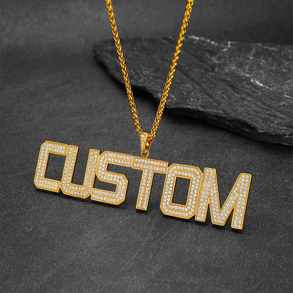 Custom Name Letter Pendant Necklace With Cz Stones for