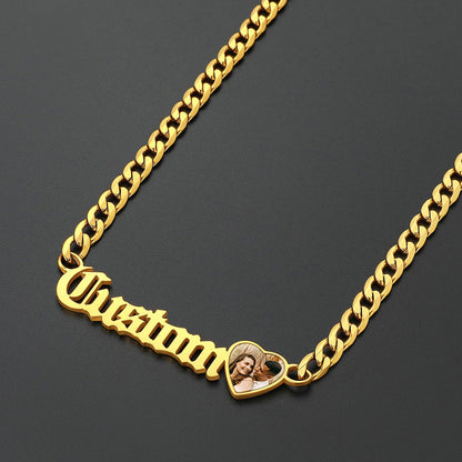 Customized Nameplate Cuban Chain Necklace With Picture Gift for