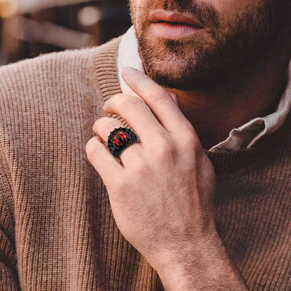 Gothic Dragon Teeth Red Evil Eyes Ring for