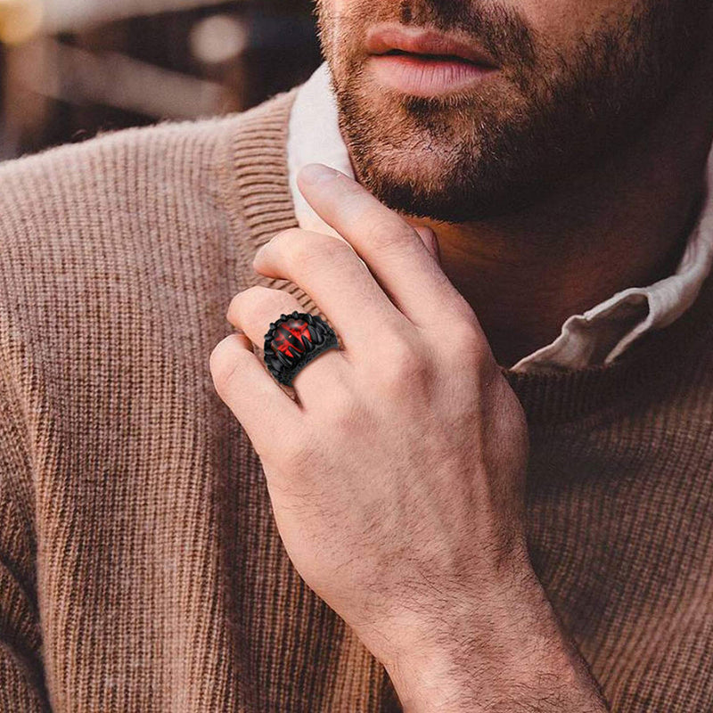 Gothic Dragon Teeth Red Evil Eyes Ring for
