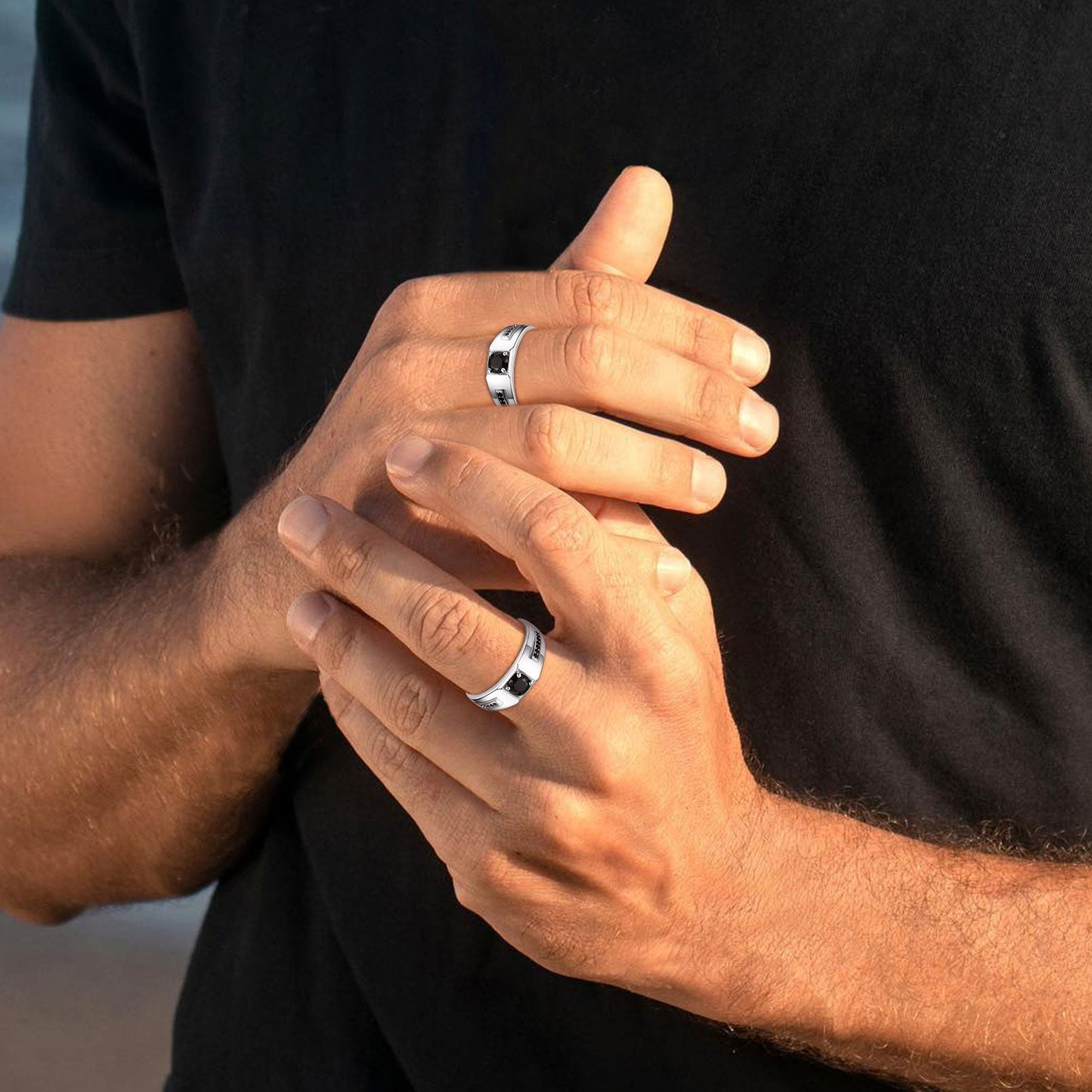 Black Onyx Ring Diamond Ring in Sterling Silver