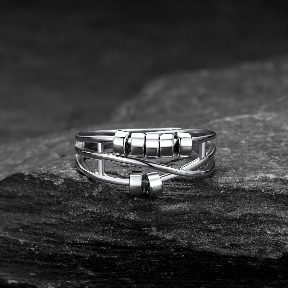 925 Sterling Silver Bead Anxiety Adjustable Ring for