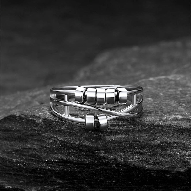 925 Sterling Silver Bead Anxiety Adjustable Ring for