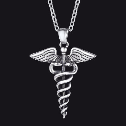 The Caduceus of Hermes Winged Snake Pendant Necklace