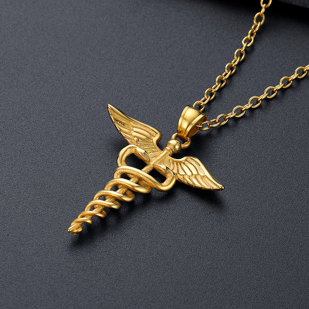 The Caduceus of Hermes Winged Snake Pendant Necklace